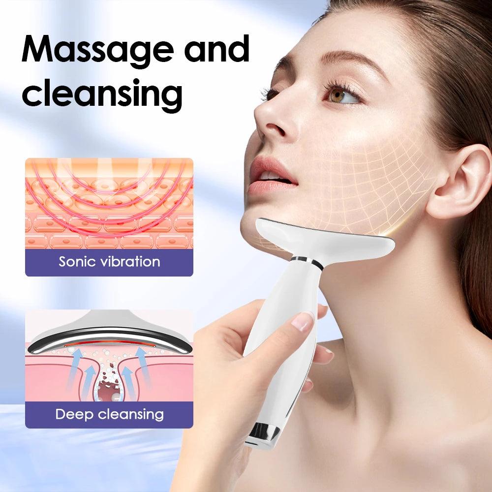 Neck Face Beauty Device 7 Color Lights Vibration Massage Skin Tighten Improve Neck Lines Face Lifting Heating Massager